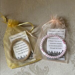 Sashka Co. hand crocheted breast cancer awareness bead bracelet set from Nepal